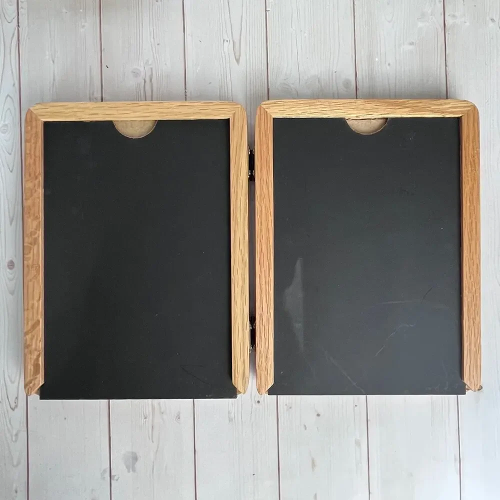 Vintage Light Wood Bi-Fold Double Tabletop Picture Frame Rounded Corners 4.5x6.5